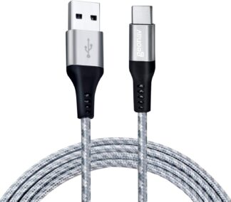 Cabo USB-C USB-A Geonav UCC06 Nylon Trançado 1,5m Cinza