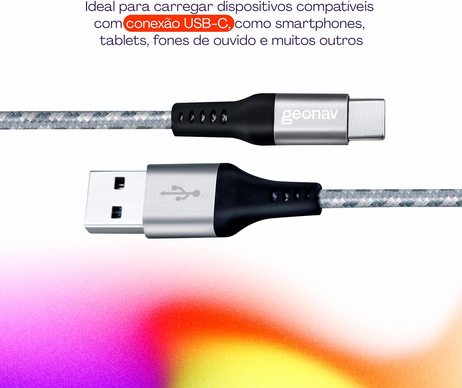 Cabo USB-C Geonav UCC06 Nylon Trançado 1,5m Cinza conectado