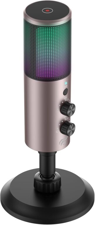 Microfone Gamer Havit GK61 RGB com Fone Preto USB