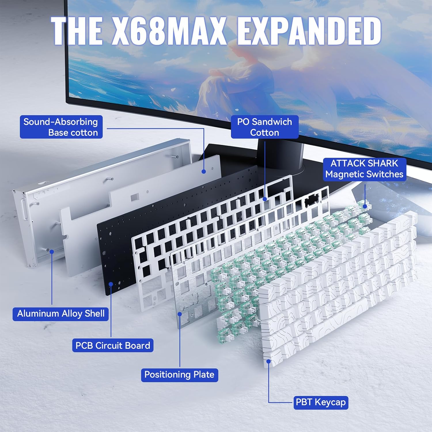 Teclado Gamer ATTACK SHARK X68 MAX HE Alumínio Contorno Branco 8 Teclado Gamer ATTACK SHARK X68 MAX HE Alumínio Contorno Branco - Imagem 8