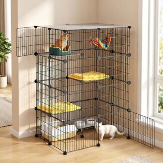 Gaiola para Gatos Oneluck 224cage 4 Camadas 47,2" Metal Preto