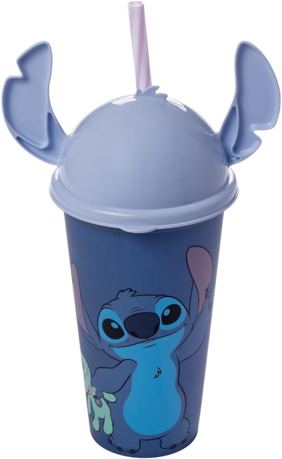 Copo com Tampa e Canudo Plasútil Stitch 500ml Infantil 1 Copo com Tampa e Canudo Plasútil Stitch 500ml Infantil