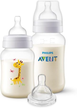 Kit Mamadeiras Anti-colic Avent Girafa 260ml 330ml Bico T4 6m+