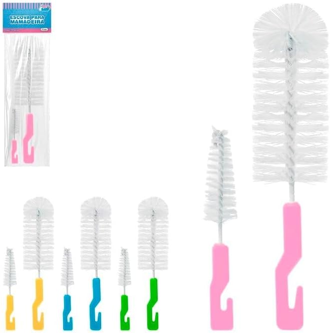 Escova de Mamadeira Rosa com 2 Unidades para Limpeza Eficiente 1 Escova de Mamadeira Rosa com 2 Unidades para Limpeza Eficiente