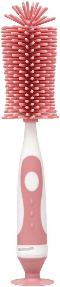 Escova para Mamadeira Buba Silicone Rosa com Limpador de Bicos