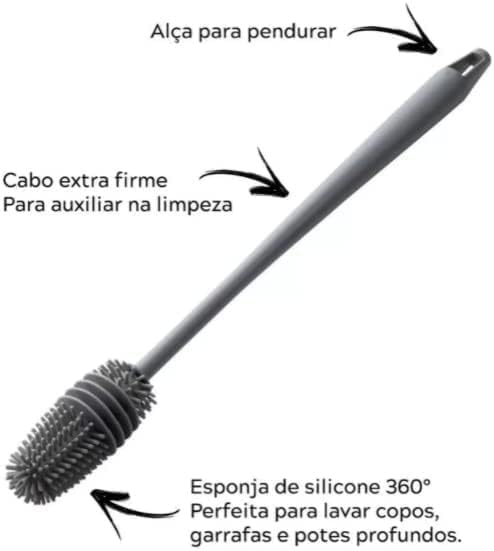 Kit 2 Escovas Silicone para Mamadeiras e Copos com Alça Longa 9 Kit 2 Escovas Silicone para Mamadeiras e Copos com Alça Longa - Imagem 9