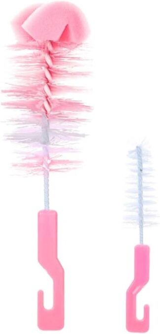 Kit Escovas para Mamadeiras e Bicos com Esponja Rosa 2 Peças