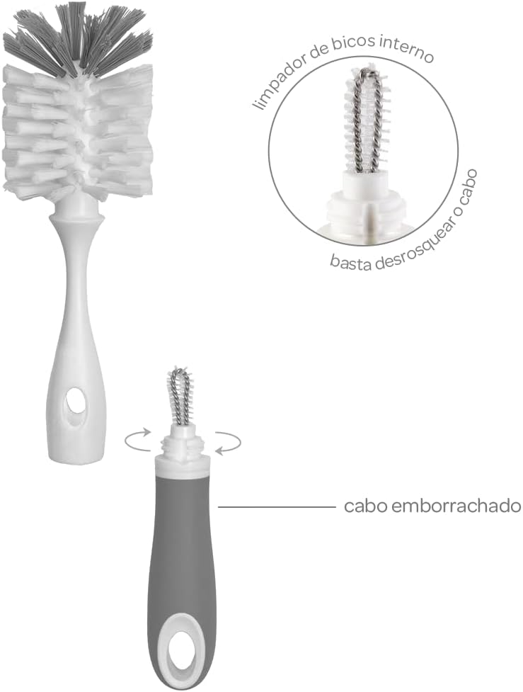 Escova para Mamadeira Buba com Limpador de Bicos Cinza 2 Escova para Mamadeira Buba com Limpador de Bicos Cinza - Imagem 2