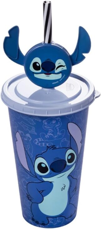 Copo com Canudo Plasútil Stitch 500ml com Pin Infantil