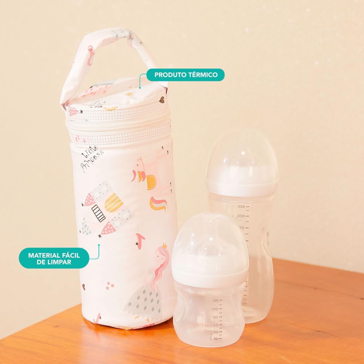 Porta Mamadeira Térmico 1 Litro Impermeável Rosa Princess 3 Porta Mamadeira Térmico 1 Litro Impermeável Rosa Princess - Imagem 3