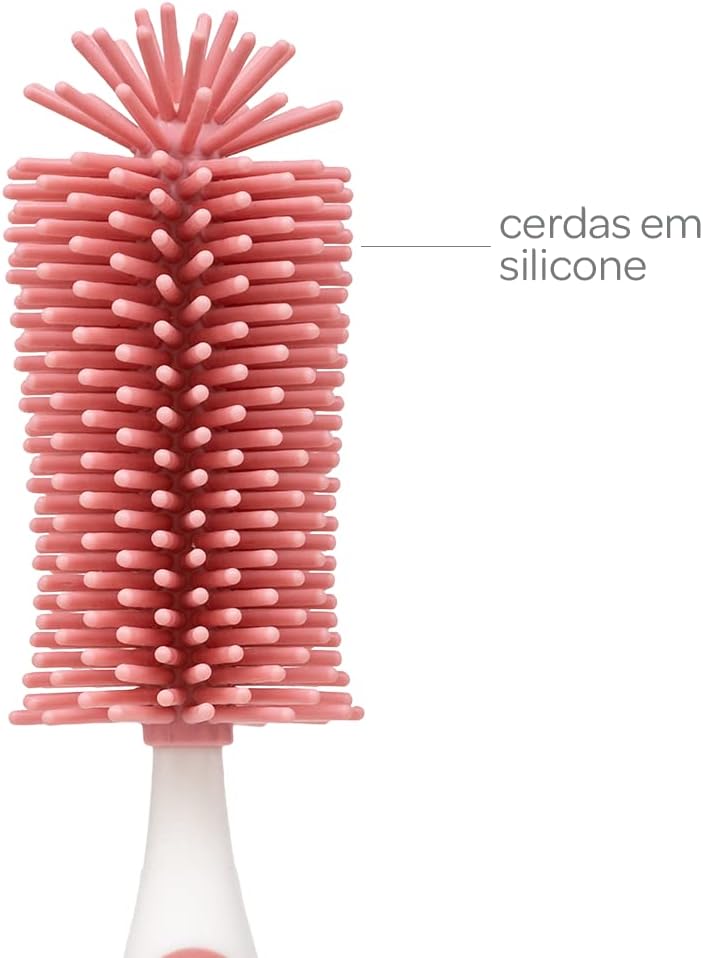 Escova para Mamadeira Buba Silicone Rosa com Limpador de Bicos 3 Escova para Mamadeira Buba Silicone Rosa com Limpador de Bicos - Imagem 3