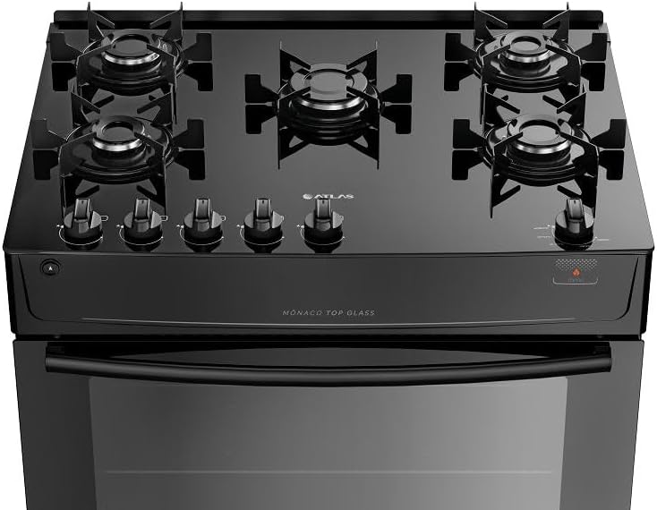 Fogão 5 Bocas Atlas Mônaco Top Glass Preto Bivolt Automático 3 Fogão 5 Bocas Atlas Mônaco Top Glass Preto Bivolt Automático - Imagem 3