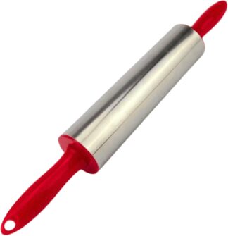 Rolo para Massas Genérico Rolo Inox Giratório Vermelho Fácil Uso