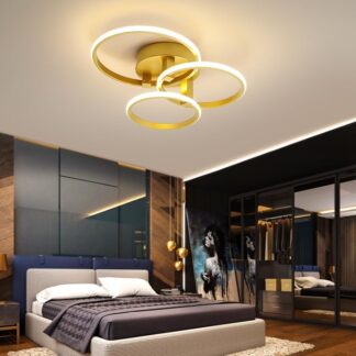 Lustre de LED Moderno DXDENGCAI BK005 Dourado 3 Anéis 43cm