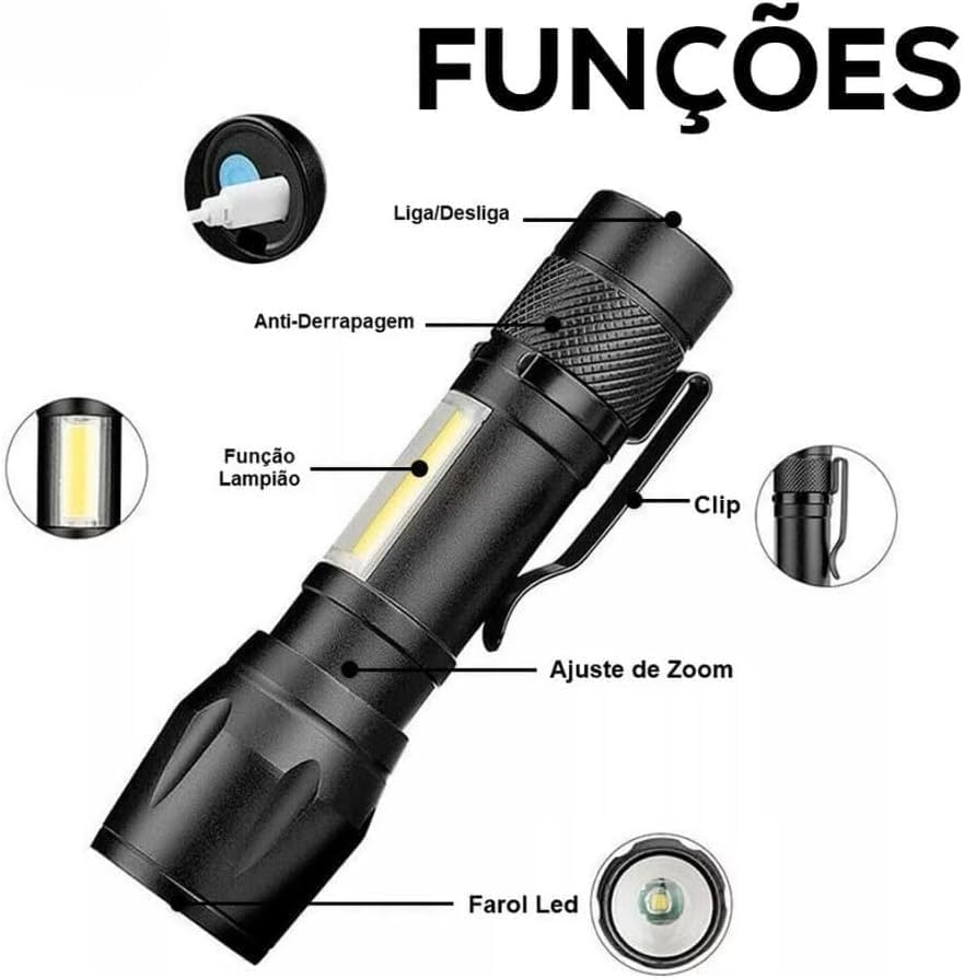 Mini Lanterna Tática LED Recarregável USB 3 Modos de Luz 5 Mini Lanterna Tática LED Recarregável USB 3 Modos de Luz - Imagem 5