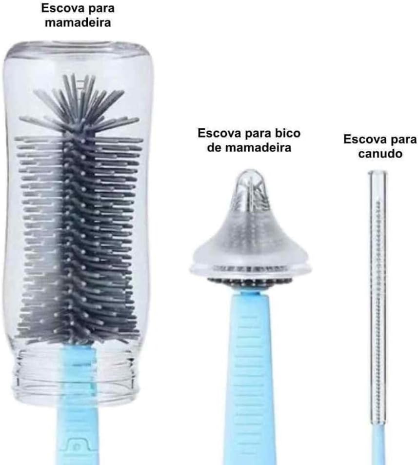 Kit Escova 4 em 1 para Limpeza de Mamadeiras e Garrafas Azul 3 Kit Escova 4 em 1 para Limpeza de Mamadeiras e Garrafas Azul - Imagem 3
