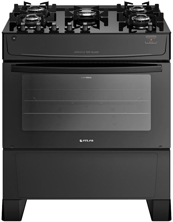 Fogão 5 Bocas Atlas Mônaco Top Glass Preto Bivolt Automático 2 Fogão 5 Bocas Atlas Mônaco Top Glass Preto Bivolt Automático - Imagem 2