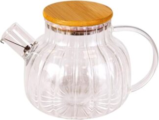 Chaleira de Vidro YASAA 1 Litro com Coador Inox e Tampa Bambu