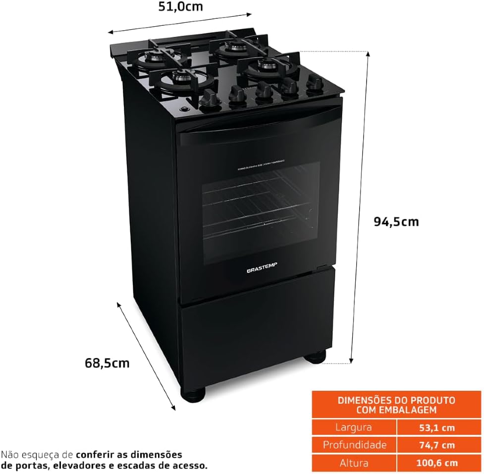 Fogão Brastemp 4 Bocas Mesa de Vidro Bivolt Preto 3 Fogão Brastemp 4 Bocas Mesa de Vidro Bivolt Preto - Imagem 3