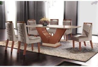 Conjunto Sala de Jantar Safira LJ Móveis 6 Cadeiras Atena