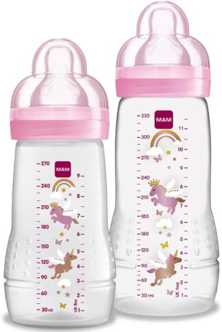 Kit 2 Mamadeiras MAM Easy Active Rosa 270ml e 330ml Ergonômico