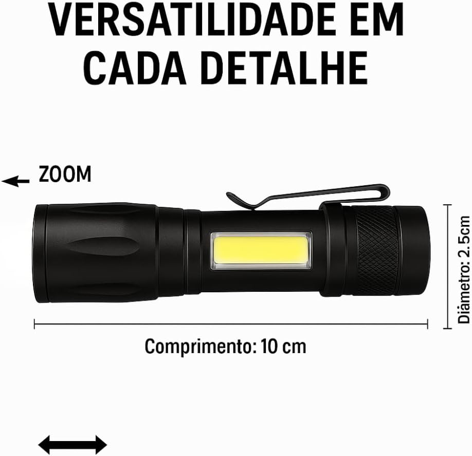 Lanterna Tática LED Recarregável Genérico 001 Zoom Ajustável 3 Lanterna Tática LED Recarregável Genérico 001 Zoom Ajustável - Imagem 3