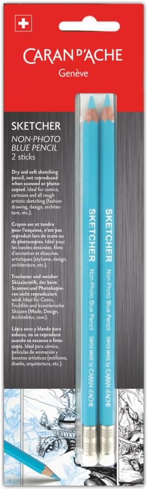 Lápis Azul Apagável Caran DAche Sketcher para Esboço 2 Unidades