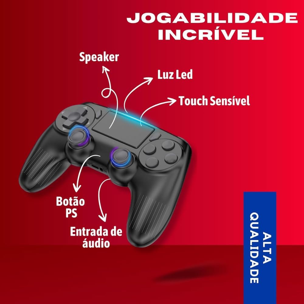 Controle Sem Fio Bluetooth para PS4 PC Gamer com Vibração 3 Controle Sem Fio Bluetooth para PS4 PC Gamer com Vibração - Imagem 3