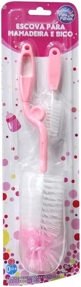 Escova para Mamadeira Pais e Filhos com Cabo Giratório Rosa