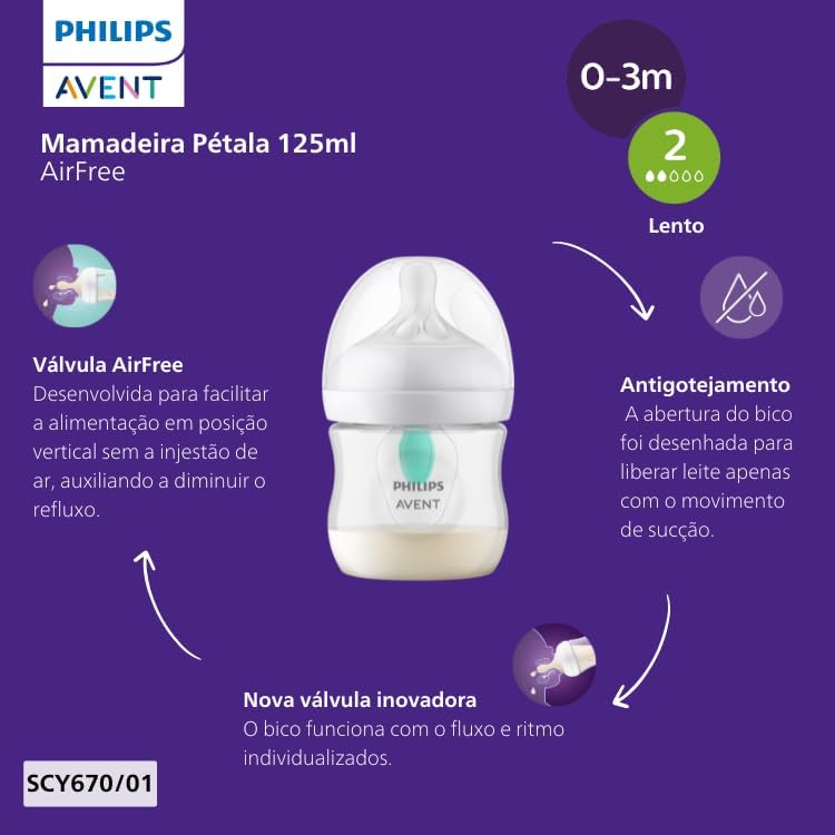 Mamadeira Philips Avent Pétala 3.0 AirFree 125ml SCY670/01 6 Mamadeira Philips Avent Pétala 3.0 AirFree 125ml SCY670/01 - Imagem 6