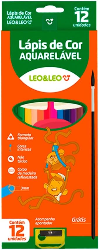 Lápis de Cor Leonora Aquarelável 12 Cores com Pincel Triangular 1 Lápis de Cor Leonora Aquarelável 12 Cores com Pincel Triangular