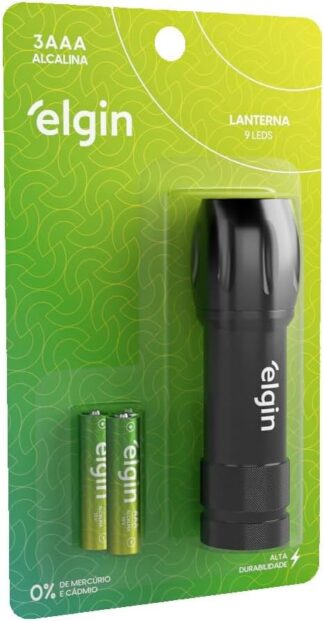 Lanterna de Bolso 9 LEDs Elgin 82309 Emborrachada com Pilhas