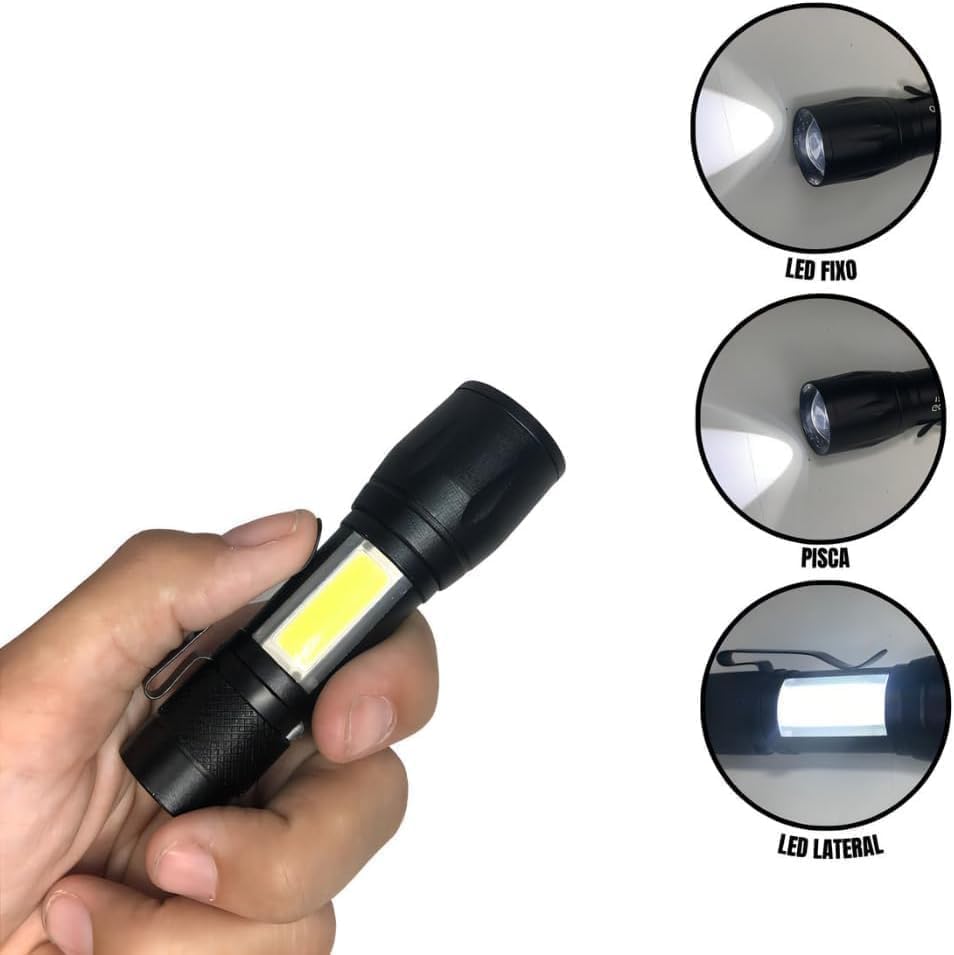 Mini Lanterna Tática LED Recarregável USB 3 Modos de Luz 4 Mini Lanterna Tática LED Recarregável USB 3 Modos de Luz - Imagem 4