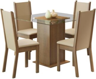 Conjunto Sala de Jantar Madesa Aline 4 Cadeiras Tampo de Vidro