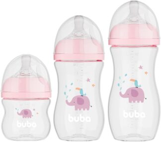 Kit 3 Mamadeiras Buba Easy Flow Anticólica Rosa 120ml a 330ml