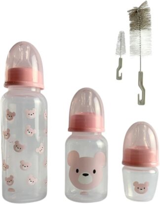 Kit Mamadeira Anticólica Genérico 3 Peças com Escova Rosa