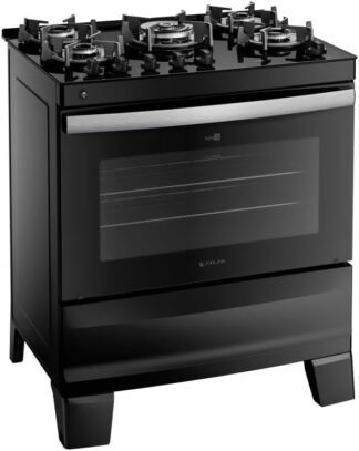 Fogão 5 Bocas Atlas Agile Up Preto com Mesa de Vidro Bivolt