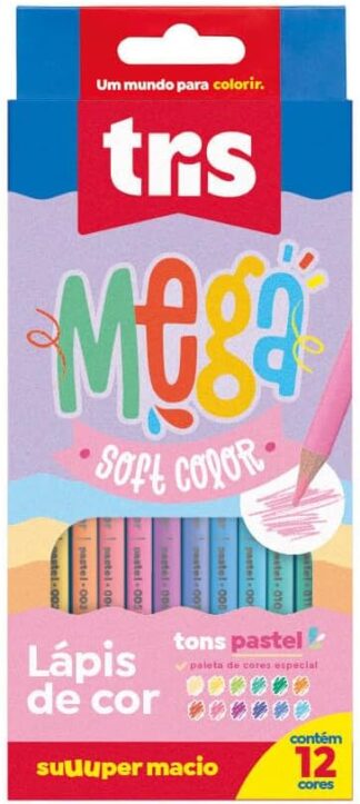 Lápis de Cor Tris Mega Softcolor Tons Pastéis 12 Cores