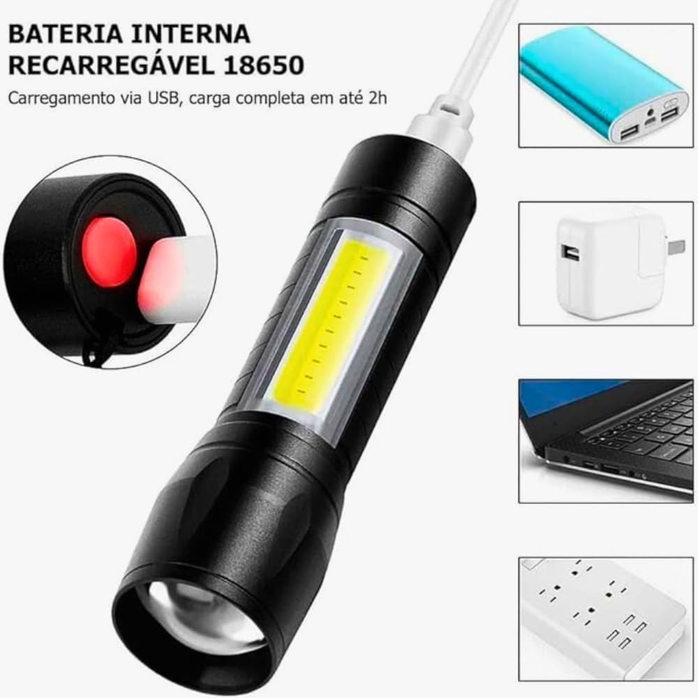 Mini Lanterna Tática LED Recarregável USB com Zoom e Estojo 5 Mini Lanterna Tática LED Recarregável USB com Zoom e Estojo - Imagem 5