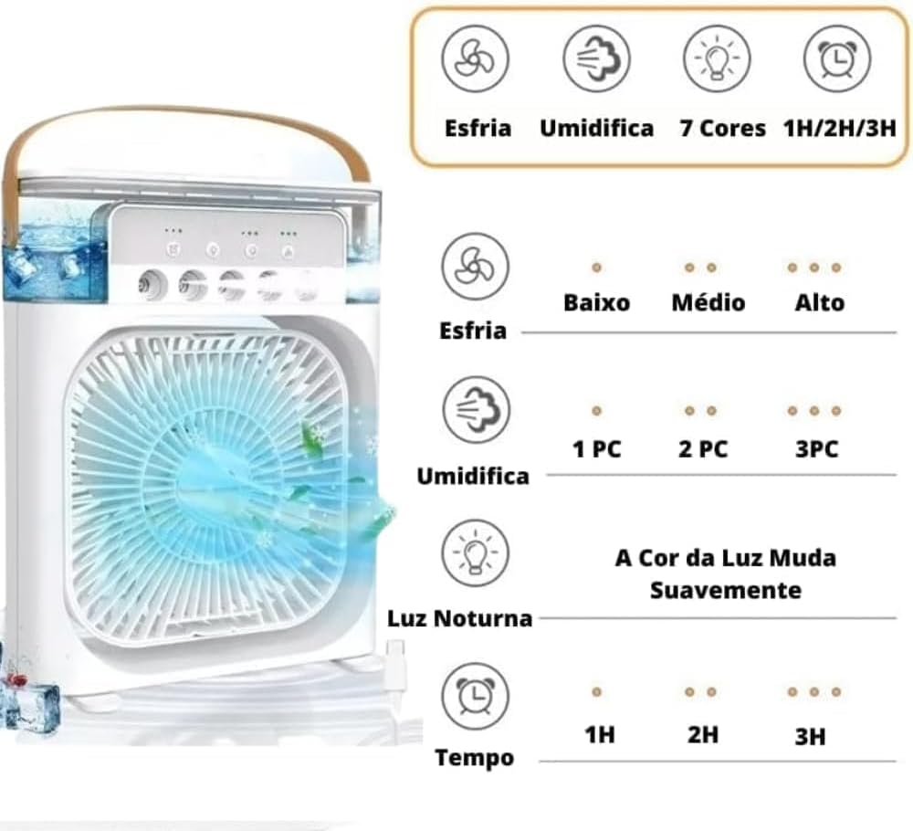 Mini Ventilador Portátil Umidificador Ar Condicionado 3 Velocidades 4 Mini Ventilador Portátil Umidificador Ar Condicionado 3 Velocidades - Imagem 4