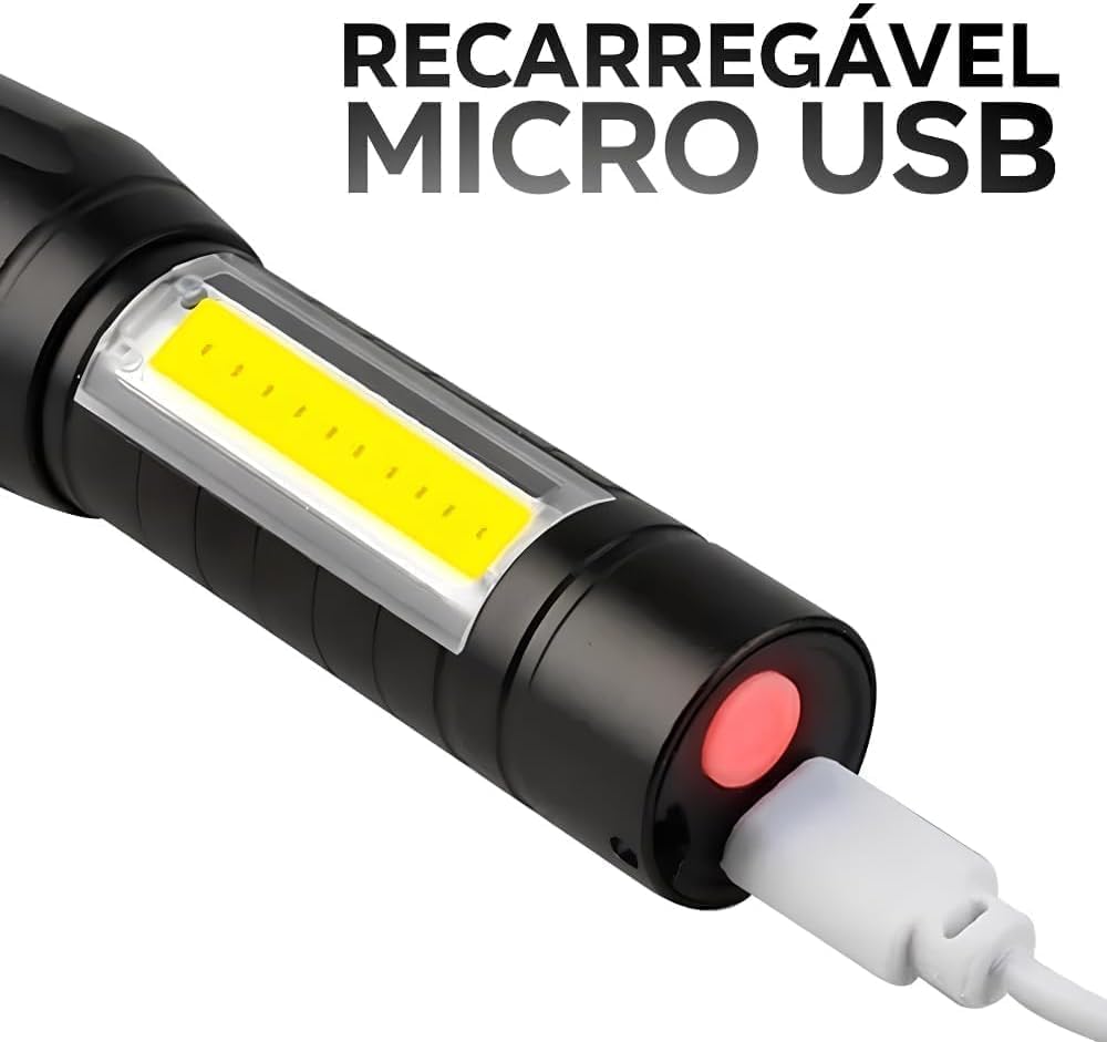 Mini Lanterna Tática LED Recarregável USB 3 Modos de Luz 3 Mini Lanterna Tática LED Recarregável USB 3 Modos de Luz - Imagem 3