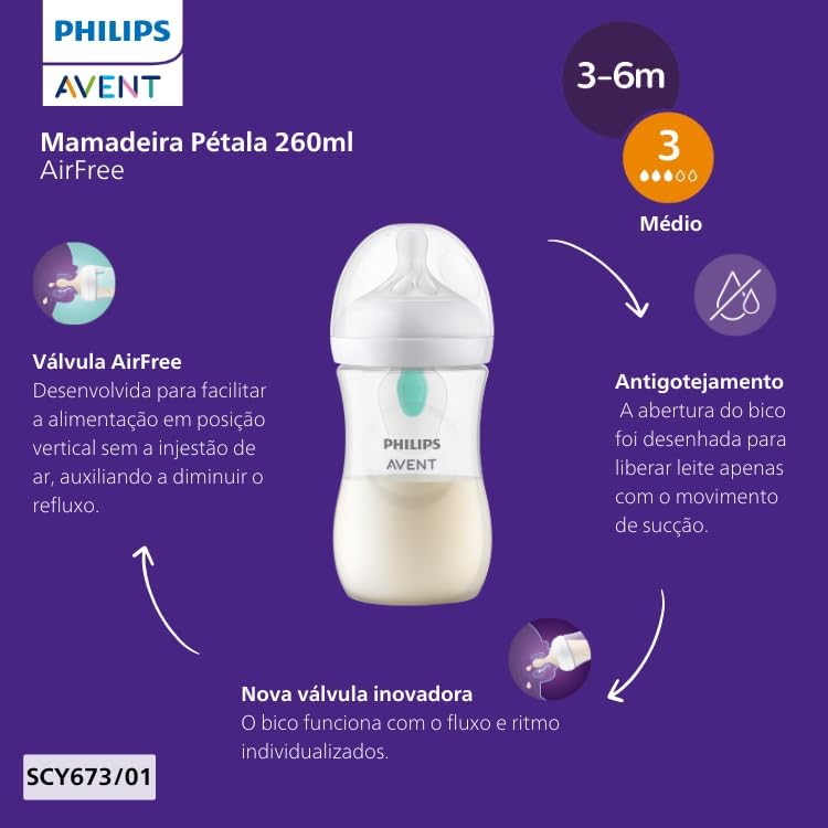 Mamadeira Philips Avent Pétala 3.0 Air Free 260ml Anticólica 8 Mamadeira Philips Avent Pétala 3.0 Air Free 260ml Anticólica - Imagem 8