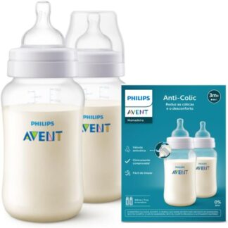 Kit Duplo Mamadeira Philips Avent Anti-colic 330ml Transparente