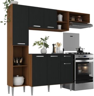 Armário de Cozinha Compacta Multimóveis MP2220 Madeirado/Preto
