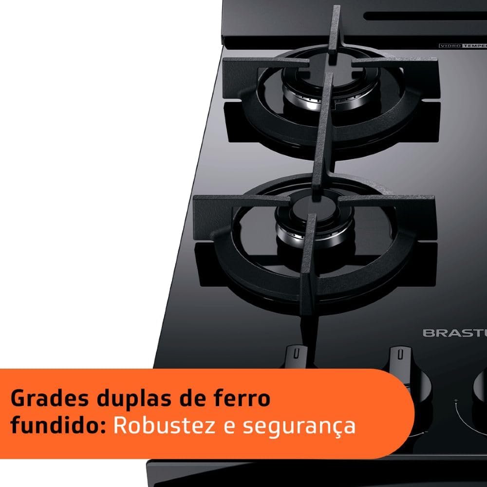 Fogão Brastemp 4 Bocas Mesa de Vidro Bivolt Preto 6 Fogão Brastemp 4 Bocas Mesa de Vidro Bivolt Preto - Imagem 6