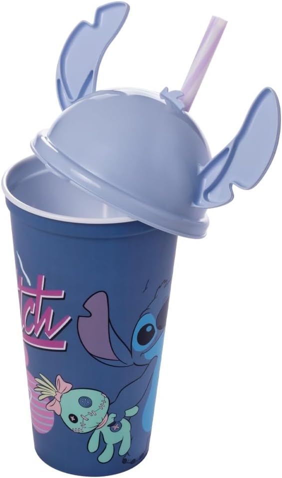 Copo com Tampa e Canudo Plasútil Stitch 500ml Infantil 3 Copo com Tampa e Canudo Plasútil Stitch 500ml Infantil - Imagem 3