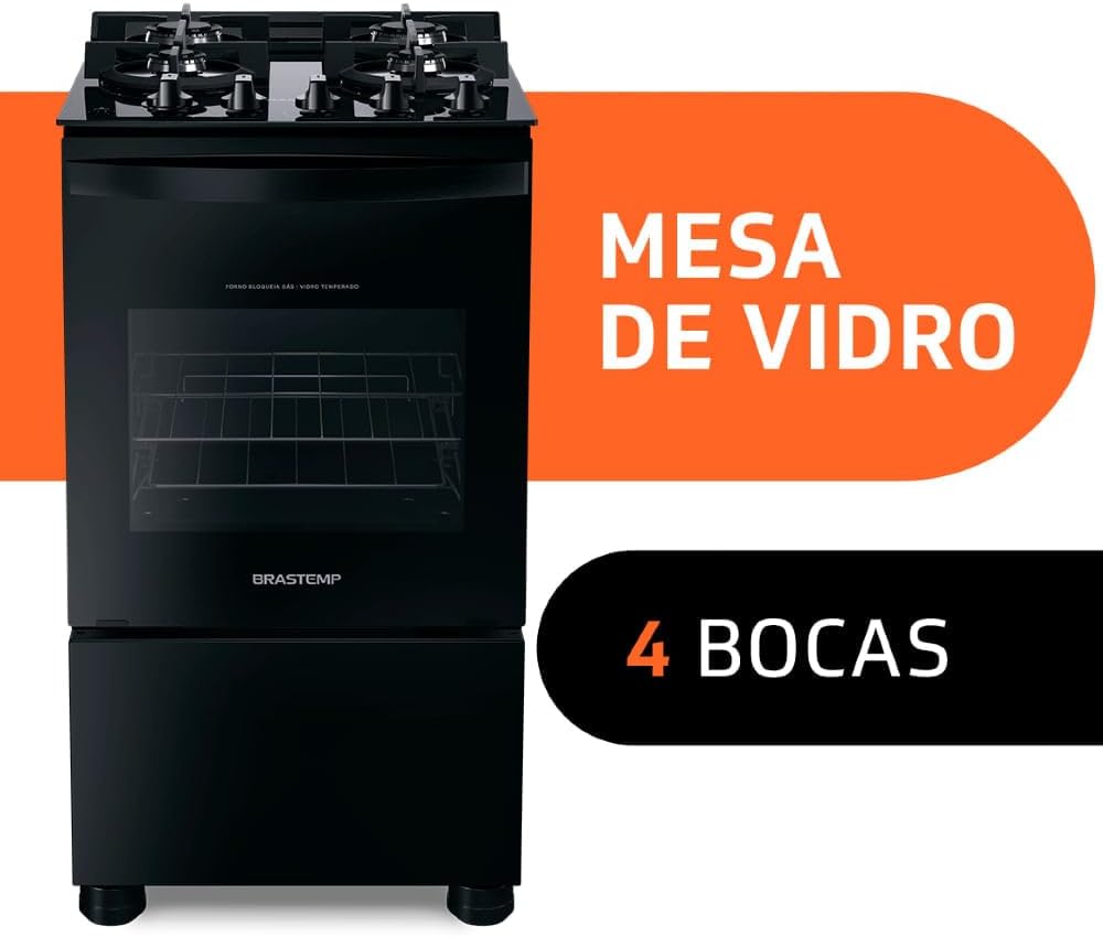 Fogão Brastemp 4 Bocas Mesa de Vidro Bivolt Preto 2 Fogão Brastemp 4 Bocas Mesa de Vidro Bivolt Preto - Imagem 2