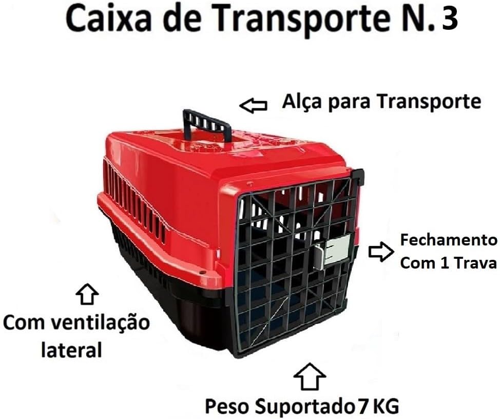 Caixa de Transporte para Cães e Gatos N3 Vermelha até 7kg 3 Caixa de Transporte para Cães e Gatos N3 Vermelha até 7kg - Imagem 3