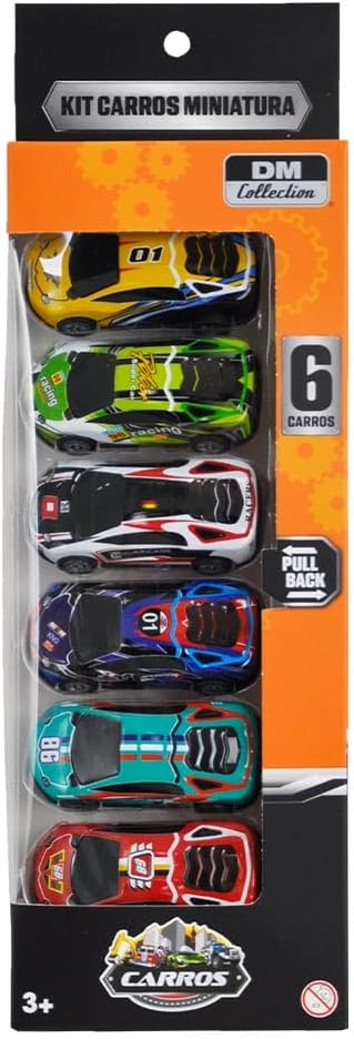 Kit 6 Mini Carrinhos Sport DM Toys Metal Pull Back Colecionável