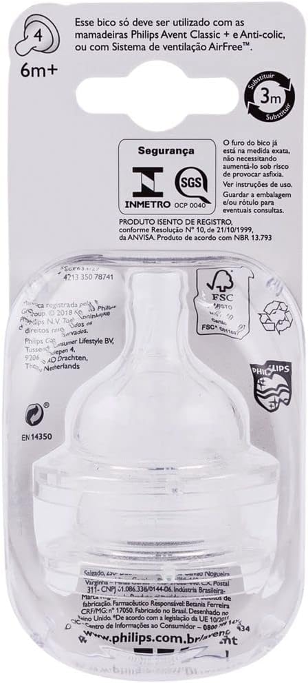 Bico de Mamadeira Avent Clássica Anti Colica N4 6 Meses 2 Un 4 Bico de Mamadeira Avent Clássica Anti Colica N4 6 Meses 2 Un - Imagem 4